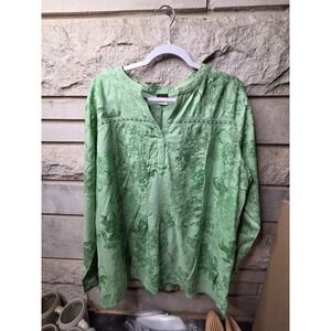 Salon Studio Womens XX Sage Green Floral Crochet Lace Henley Blouse B80 Top